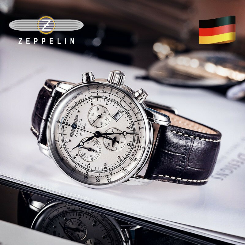 2023 رائجة البيع جديد Zeppelin ساعة علوية مقاوم للماء جلدية الأعمال ساعة كورتز العارضة للرجال ثلاثة عيون متعددة الوظائف كرونوغراف