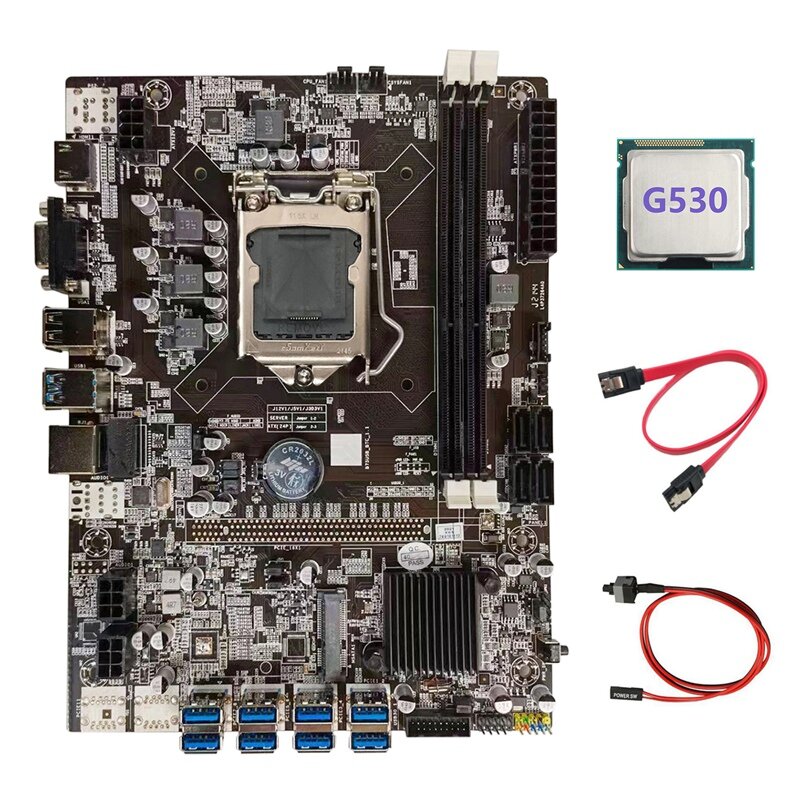 اللوحة الأم للتعدين B75 BTC + G530 CPU + SATA كابل + كابل التبديل LGA1155 8 * PCIE إلى USB دعم 2 * DDR3 B75 USB BTC اللوحة الأم