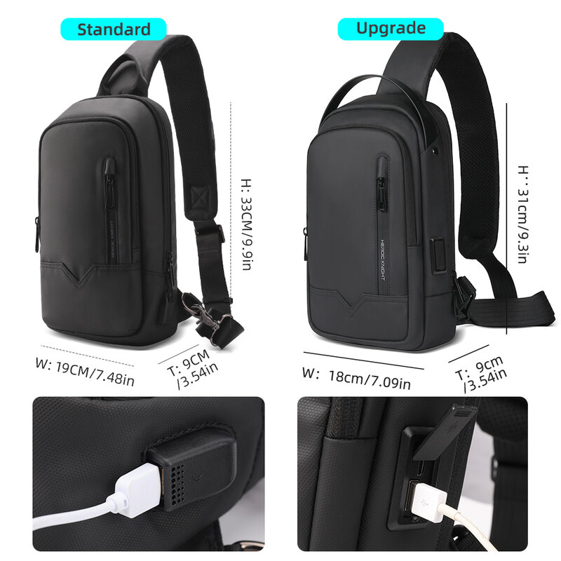 HK الفاخرة حقيبة الكتف زوج مقاوم للماء الرجال الصدر حزمة ل 11 بوصة باد حقيبة كروسبودي الموضة للرجل مع منفذ شحن USB