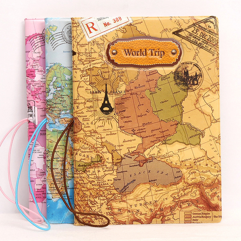 الإبداعية غطاء جواز سفر الرجال النساء بولي Leather الجلود خريطة العالم حامل جواز السفر المحمولة إكسسوارات السفر غطاء جواز السفر