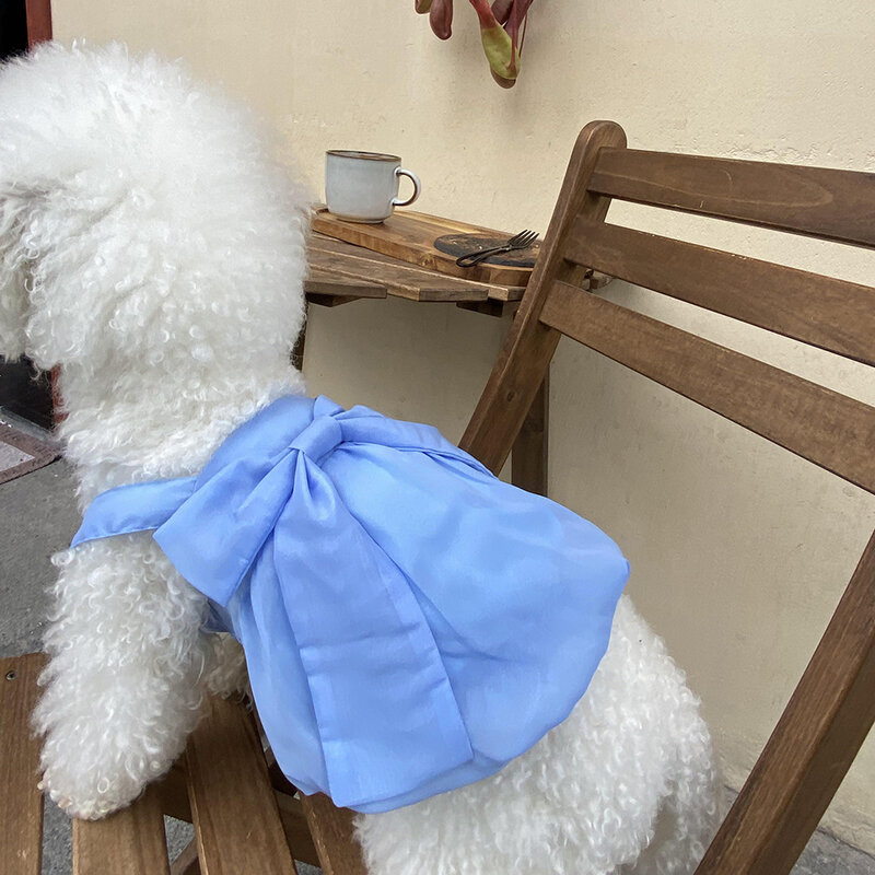 الحلو الكلب الحمالة فستان حريري جرو ملابس الصيف للكلاب الأميرة سترات القوس عقدة ملابس مرنة للقطط uبرانكا Dla Psa #6