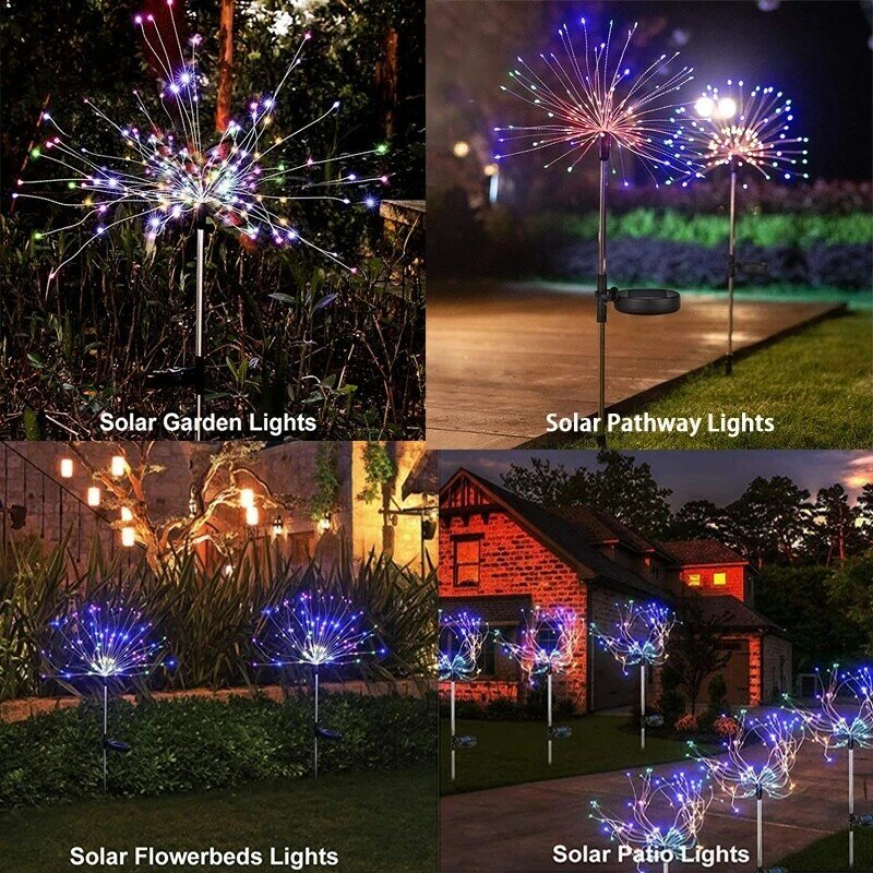 الطاقة الشمسية Led إضاءة خارجية مضادة للماء 90/120/150LED مصابيح الحديقة الشمسية الألعاب النارية أضواء حديقة ديكور عطلة السنة الجديدة زينة عيد الميلاد