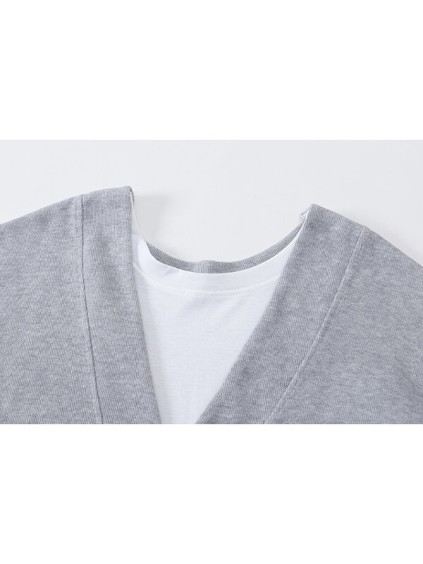 Double-sided Wear Thin Fake Two-piece Sweater Women's Spring And Autumn New Simple Style Long-sleeved Gray Pullover Top Female