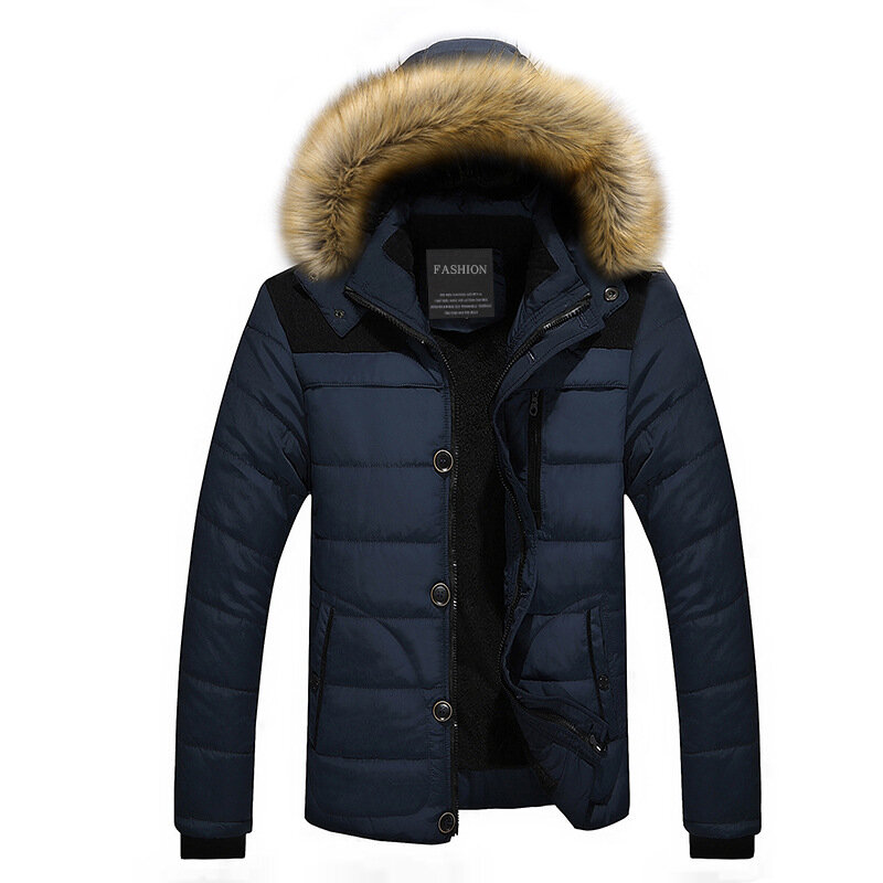 2022 winter men's padded jacket raccoon fur collar detachable hooded casual plus velvet large size padded jacket for men