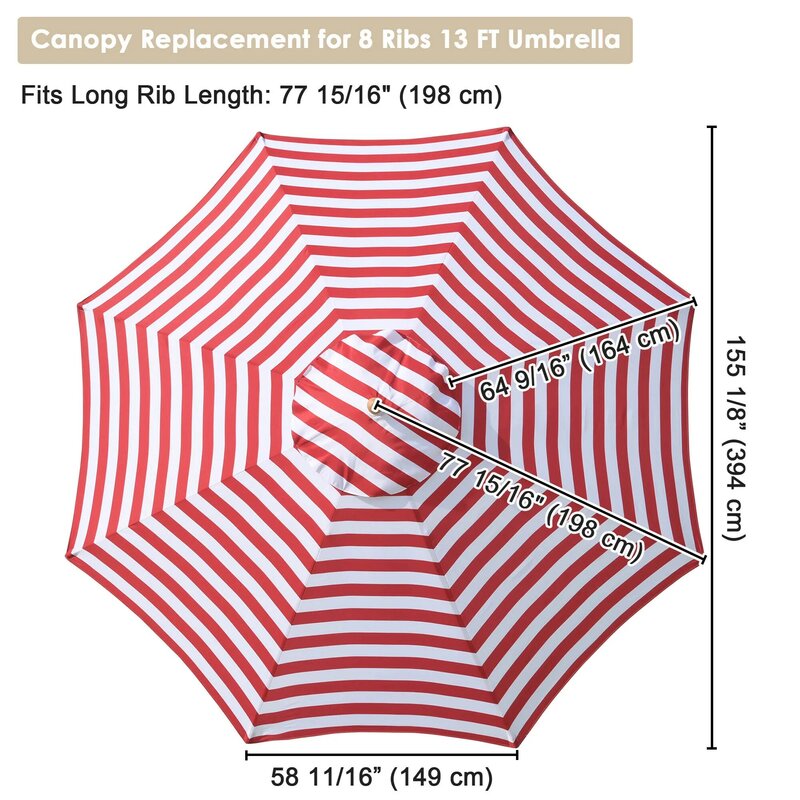 13 Ft Durable Polyester Fabric Universal Replacement Outdoor Umbrella Canopy