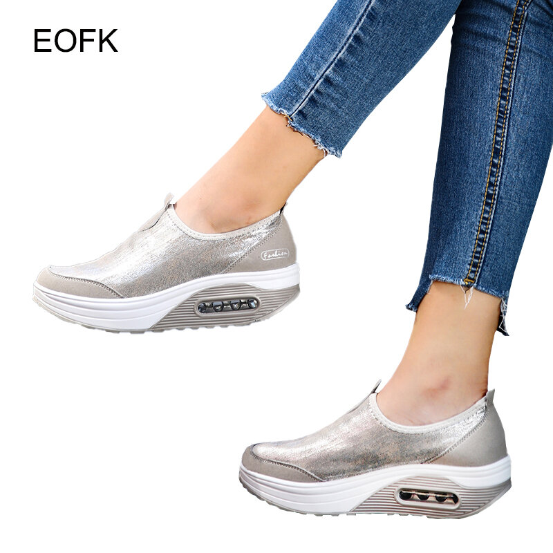 حذاء نسائي مسطح من EOFK حذاء نسائي بدون كعب مريح ذو نعل سميك سهل الارتداء حذاء باليه للسيدات