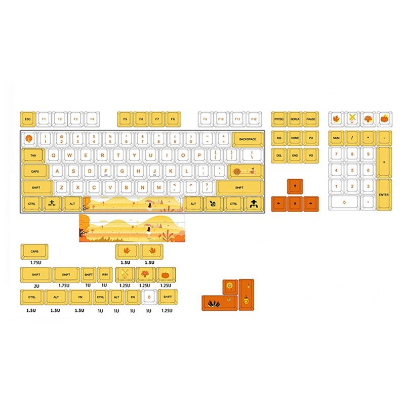 الأصفر الأبيض الحراري صبغ التسامي الخطوط PBT Keycap ل USB السلكية لوحة المفاتيح الميكانيكية 129 Keycap #2