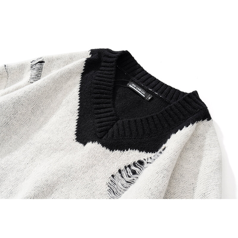 Oversized Men's Sweater Baggy Fashion Ripped Hole Youth Streetwear Casual Male Knitted Pullover Streetwear Unisex #3