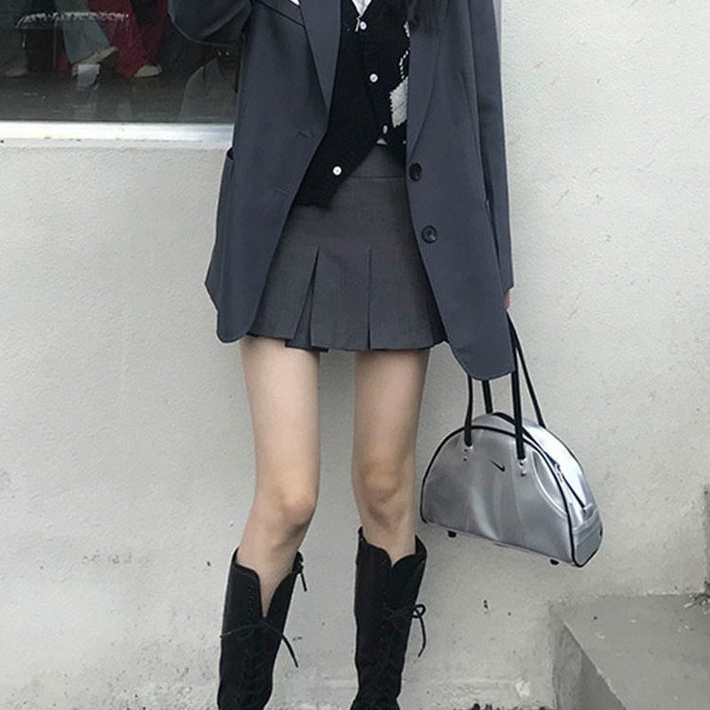 Vintage Ladies Pleated Skirt Korean Fashion Gray Women Cute High Waist Sexy Mini Skirts Kawaii Preppy Style Summer Streetwear