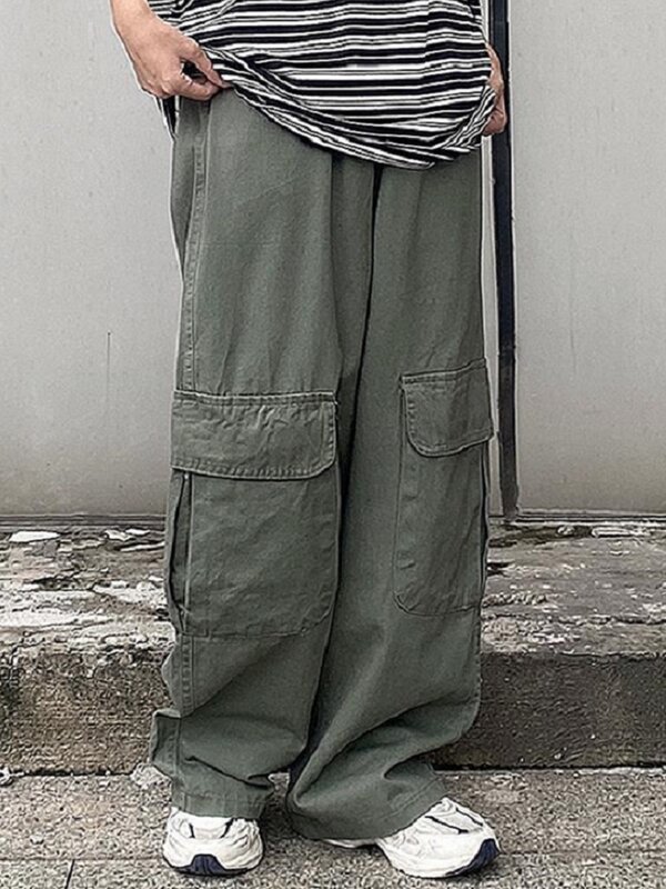 إيمو الرجال السود الشارع الشهير Harajuku الهيب هوب المتضخم Techwear كبيرة الحجم البضائع السراويل النساء واسعة الساق بنطلون للإناث Alt الملابس #6