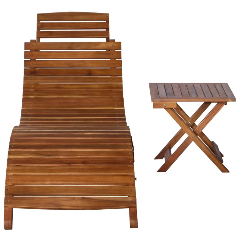 كراسي استلقاء للشمس مع طاولة ، كرسي حديقة من خشب السنط الصلب ، أثاث الفناء بني 184x55x64 سم