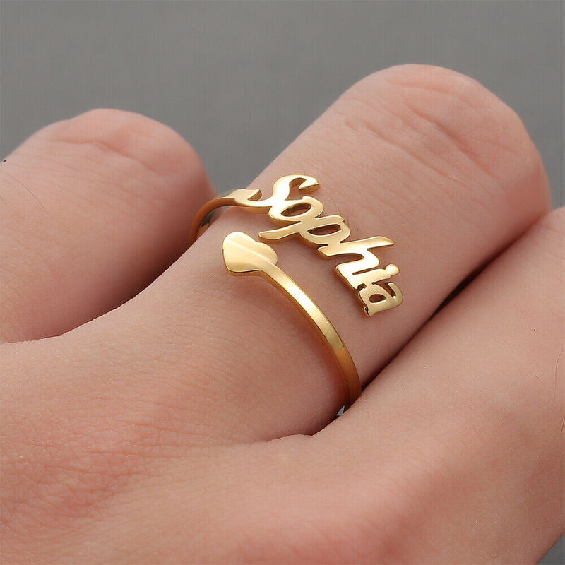 شخصية خاتم مخصص اسم خاتم على شكل قلب الفولاذ المقاوم للصدأ قابل للتعديل خاتم المرأة مجوهرات هدايا