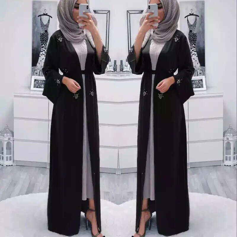 Wepbel Muslim Open Abaya Women Islamic Clothing Ramadan Cardigan Robe Saudi Middle East Turkey Diamond Hot Drilling Robe Caftan