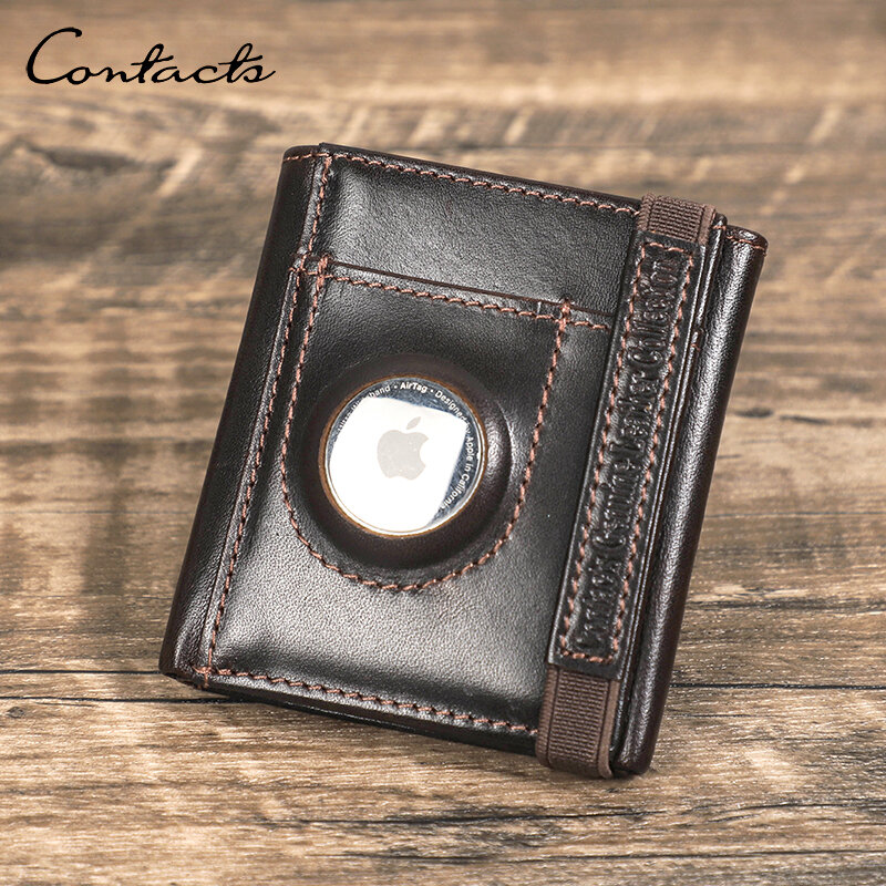 CONTACT'S جلد طبيعي AirTag محافظ للرجال شريط مطاطي تحديد حامل بطاقة التعريف بالإشارات محفظة نسائية للعملات المعدنية ثلاثة أضعاف الرجال المال كليب #1