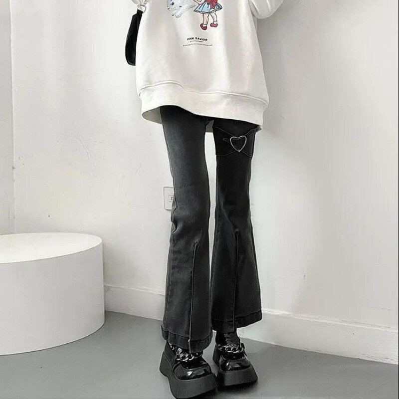 بنطلون جينز نسائي ضيق من قماش الدنيم باللون الأسود بتصميم تقليدي سروال للأمهات بقصة ضيقة بخصر عالٍ ملابس الشارع الشهير بنطلون هاراجوكو Y2K