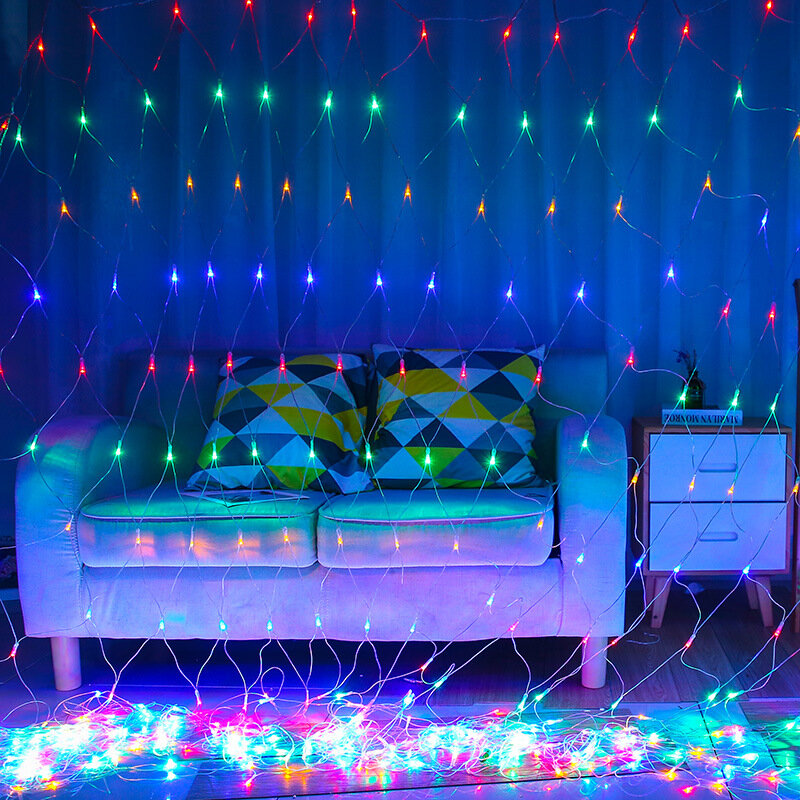 ستائر جارلاند صافي الجنية أضواء الشارع إكليل فسطون حديقة الديكور في الهواء الطلق السنة الجديدة عيد الميلاد الديكور 2024 1.5x1.5m