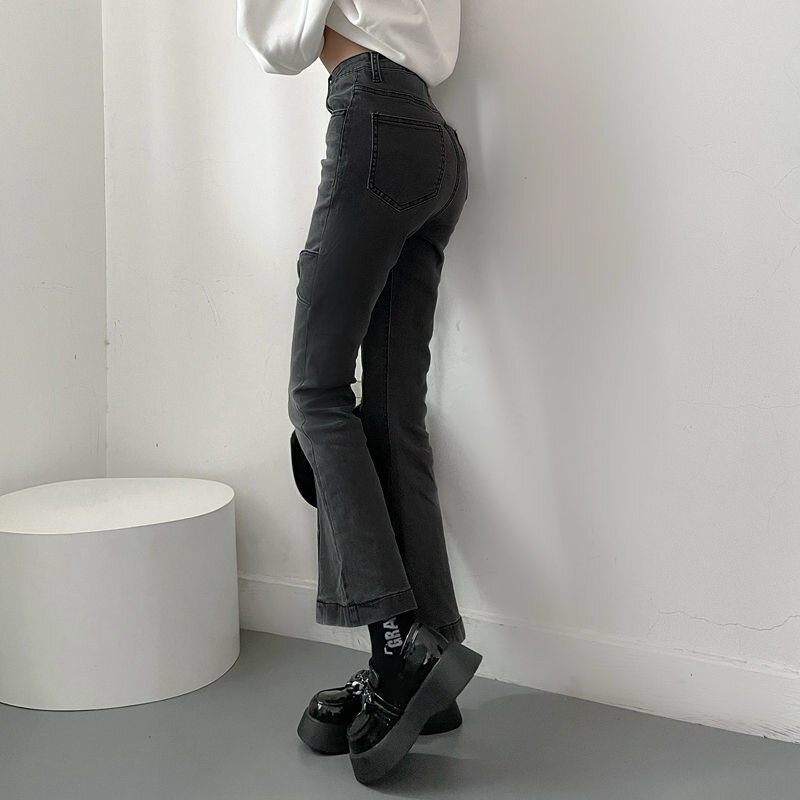 بنطلون جينز نسائي ضيق من قماش الدنيم باللون الأسود بتصميم تقليدي سروال للأمهات بقصة ضيقة بخصر عالٍ ملابس الشارع الشهير بنطلون هاراجوكو Y2K