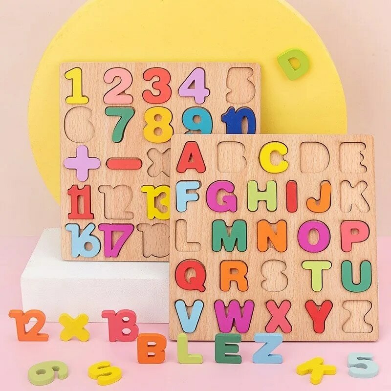 Wooden 3D Puzzle Toy High Quality Wooden English Alphabet Number 3D Puzzle Cognitive Matching Board Games for Children #5