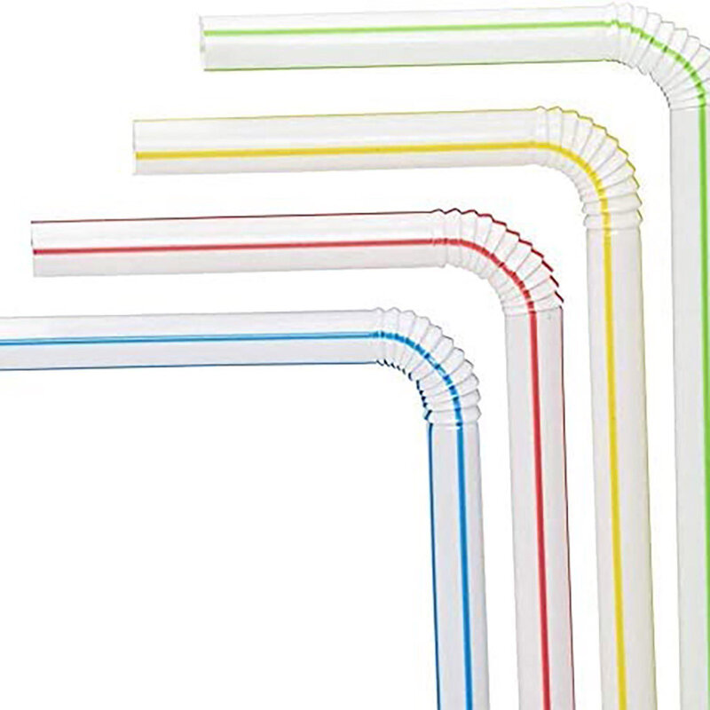 100-600 قطعة من البلاستيك القابل للتصرف متعدد الألوان مخطط انحناء القش حفلات الحدث نفس اللوازم لون عشوائي