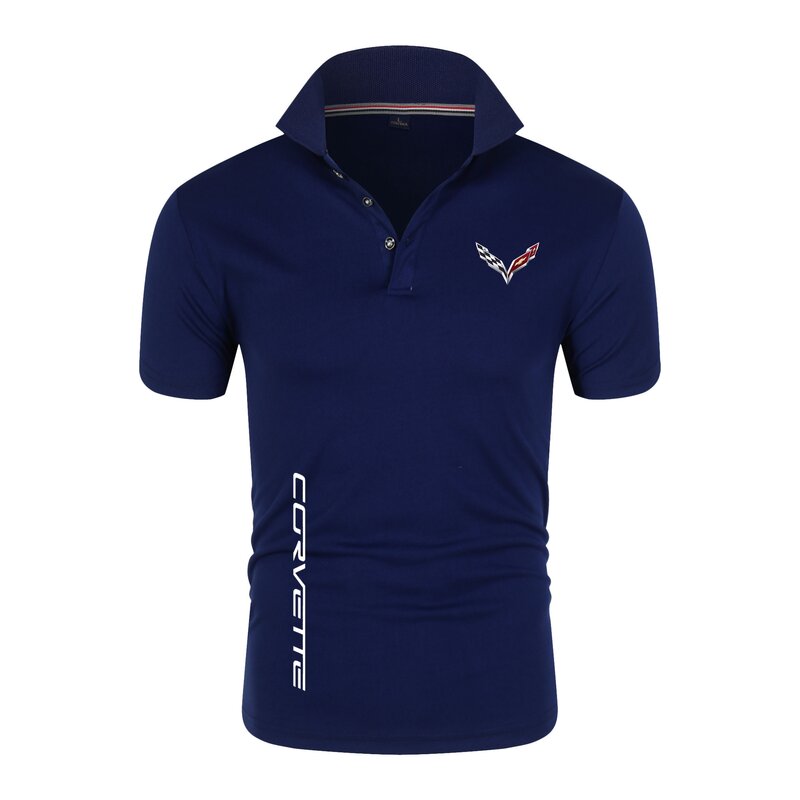 Men's short sleeved polo shirt, casual, breathable, with Corvette printed logo, lapel, new collection in summer 2022