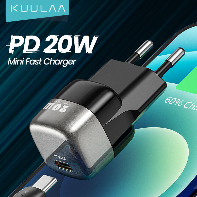 شاحن KUULAA سوبر Si USB C شاحن 20 وات Type C PD شحن سريع لهاتف iPhone 13 12 11 Max Pro XS 8 Plus لأجهزة iPad Air 4 iPad 2020 Mini