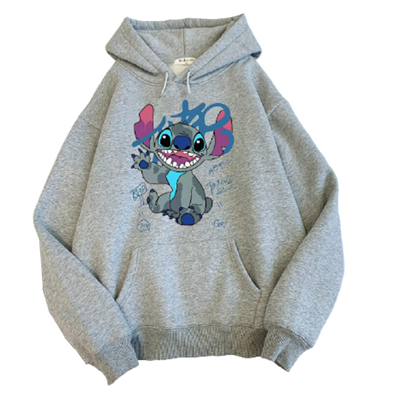 Disney Stitch Hoodie Unisex Harajuku Pullover Cute Kawaii Casual Top O Neck Angel Print Hoodie Long Sleeve Lovers' money