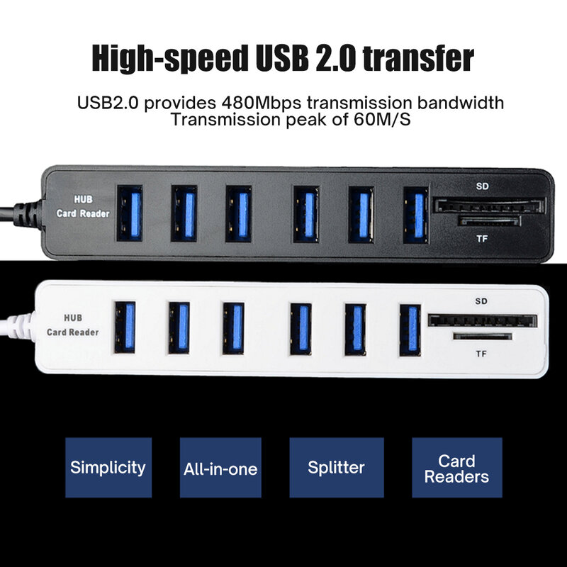 8 في 1 USB 2.0 محور المتوسع محول متعددة 8/5 ميناء USB الفاصل محور عالية السرعة 2.0 محور TF قارئ البطاقات SD للكمبيوتر المحمول