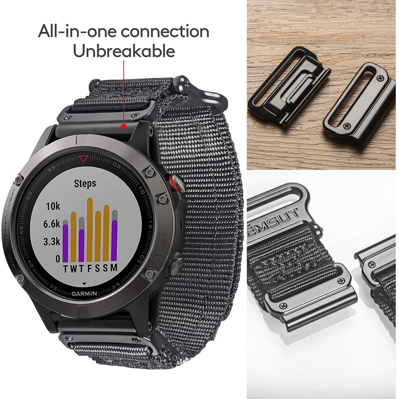 Easyfit الأسود غارمين حزام (استيك) ساعة سوبر وعرة حزام نايلون المنسوجة حلقة تصميم ل فينيكس سلف Vivoactive