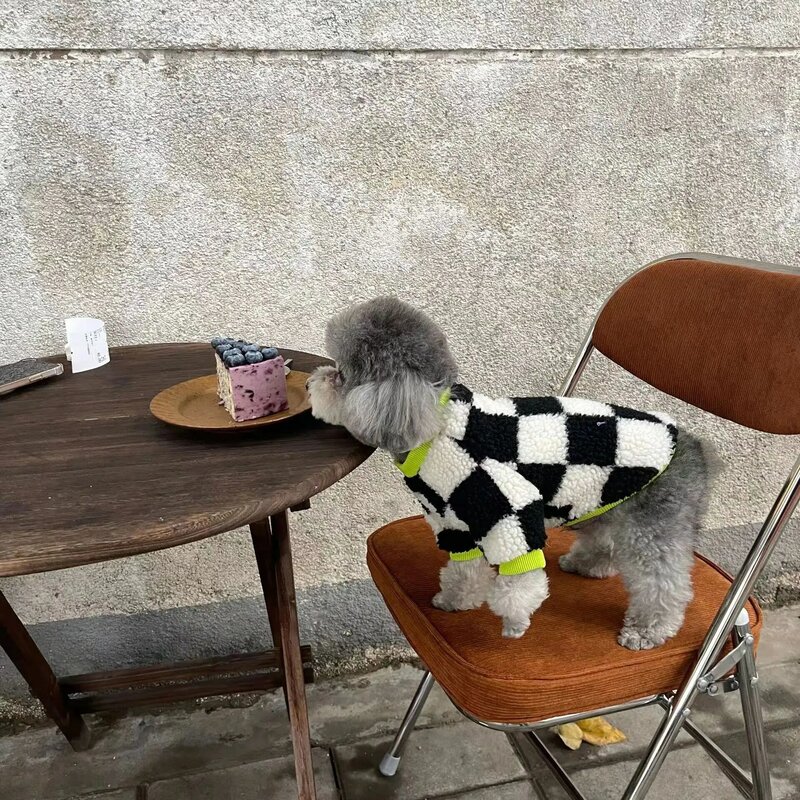 Black White Sweater Plaid Coat Pet Cat Fashion Warm Dog Clothes Chihuahua Bulldog Soft Wool Cute Cotton Jacket Luxurious Suit