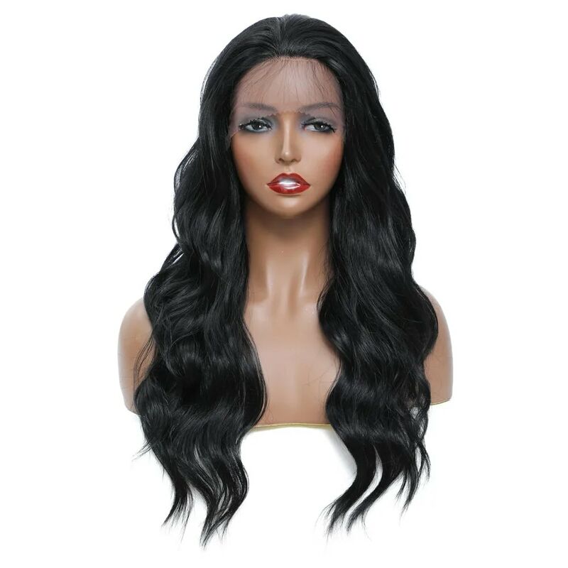 Long Body Wavy Synthetic Lace Wig With Baby Hair Black Wavy For Black Women Free Part Wig Daily Heat Resistant Fiber Hair SOKU #2
