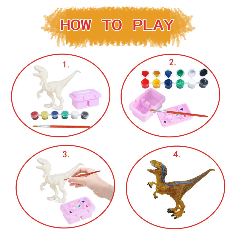 الديناصورات ثلاثية الأبعاد طقم الطلاء تعلم التعليم رسم اللعب الإبداع لتقوم بها بنفسك Velociraptor tyrannosaurus ريكس نماذج البليت الأبيض
