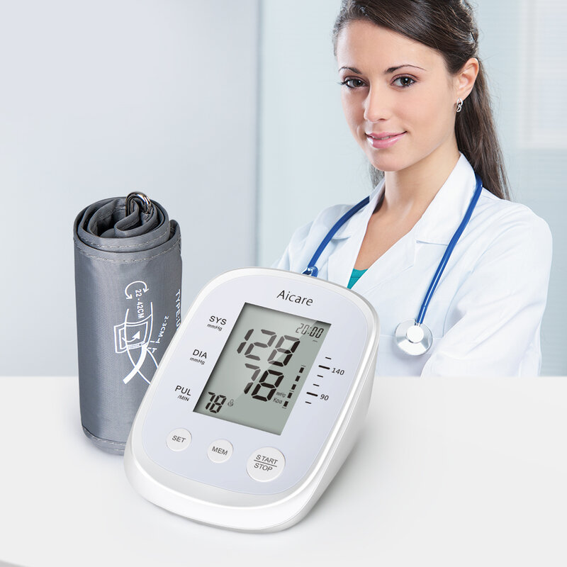 AICARE مراقبة ضغط الدم الذراع العلوي التلقائي مقياس التوتر الرقمي ضغط الدم متر BP الطبية مقياس ضغط الدم نبض