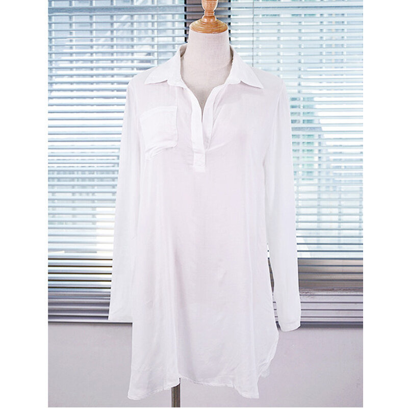 Saida De Praia Beach Dress Tunic Pareos For Women Kaftan New Cotton Shirt Long Sleeve Size Sexy Cover Up Pareo Solid