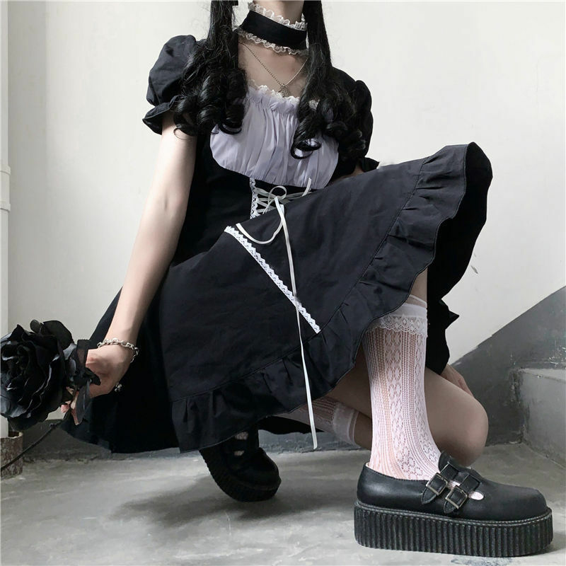 Black Bandage Tight Women's Dress Black Puff Sleeve Harajuku Retro Gothic Style Y2k Girl Cosplay Sexy Party Dress Skirt Punk