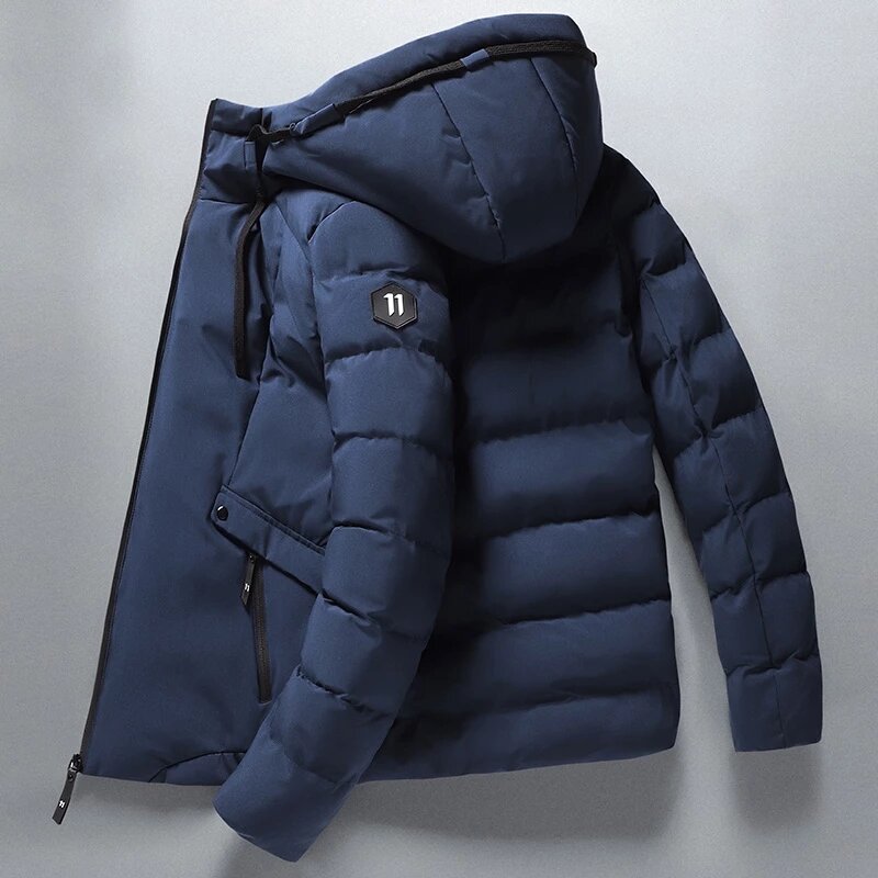 Warm Men Parkas Casual Hooded Jackets Coat Winter Thick Men's Sportswear Cotton Padded Jackets Zipper Solid Outwear Windbreaker