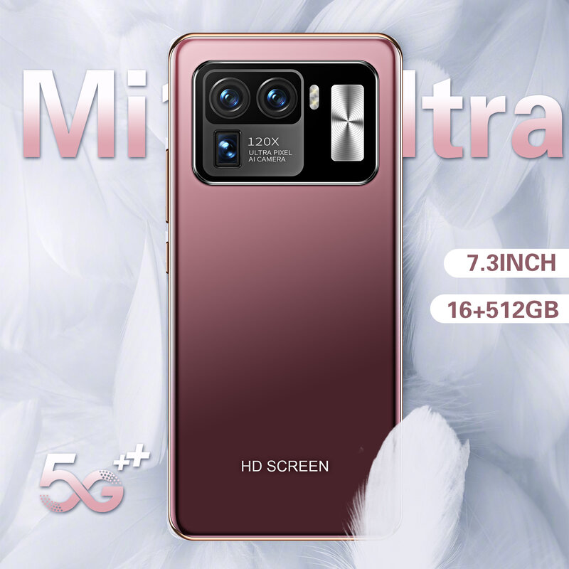 هاتف ذكي Mi11 Ultra بشاشة 7.3 بوصة بشاشة كاملة 32 ميجابكسل 10 كور بشريحتين هاتف محمول 6800Mah 16G 512GB 5G Netwerk