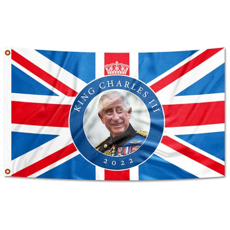 الملك تشارلز الثالث العلم 5 x 3FT البوليستر كبير جديد الملك تشارلز الثالث راية الطقس واقية يعيش الملك المملكة المتحدة العلم