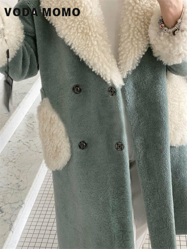 2022 Autumn Winter Warm Long Sleeve Female Windbreaker Women Faux Lamb Thicken Coat Elegant Office Lady Turndown Collar Overcoat