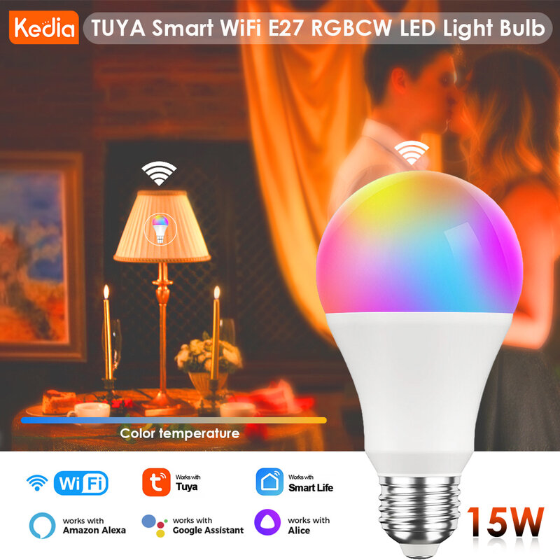 Tuya الذكية واي فاي LED ضوء لمبة E27 B22 RGB CW الذكية لمبة تويا اليكسا جوجل الرئيسية ياندكس محطة التحكم الصوتي عكس الضوء 100-240 فولت