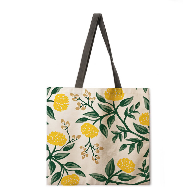 Flowers and Birds Ladies Beach Bag Foldable Shoulder Bag Shopping Bag Printed Handbag Linen Casual Tote Reusable #3
