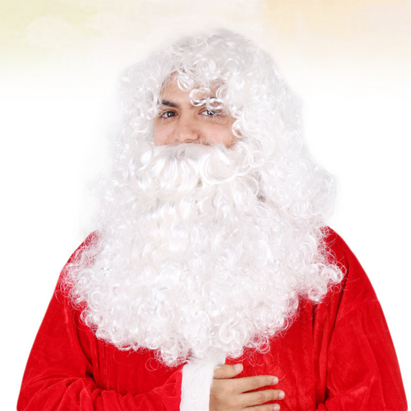 مجموعة لحية عيد الميلاد للبالغين ، سانتا كلوز ، شعر مجعد طويل ، أداء شارب ، صور الدعامة ، عيد الميلاد أغطية الرأس الزخرفية ، Roleplay