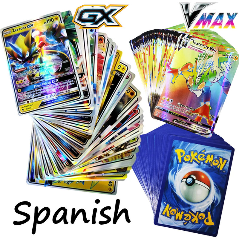بطاقات البوكيمون الجديدة في فريق العلامة الإسبانية GX VMAX الخامس المدرب الطاقة مشرقة أوراق للعب Castellano ألعاب أطفال اسبانية