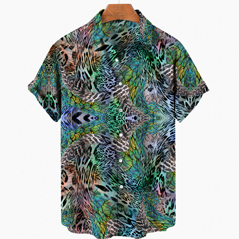 2022 الرجال قصيرة الأكمام قميص هاواي صيفي الصيف موضة الحيوان الوشم الاتجاه عادية فضفاض تنوعا ليوبارد طباعة قميص