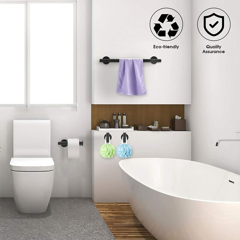 4 قطعة مجموعة الأجهزة الحمام ، سميكة منشفة الحمام مجموعة أرفف تشمل الحمام منشفة بار ، حامل ورق المرحاض و 2 رداء السنانير