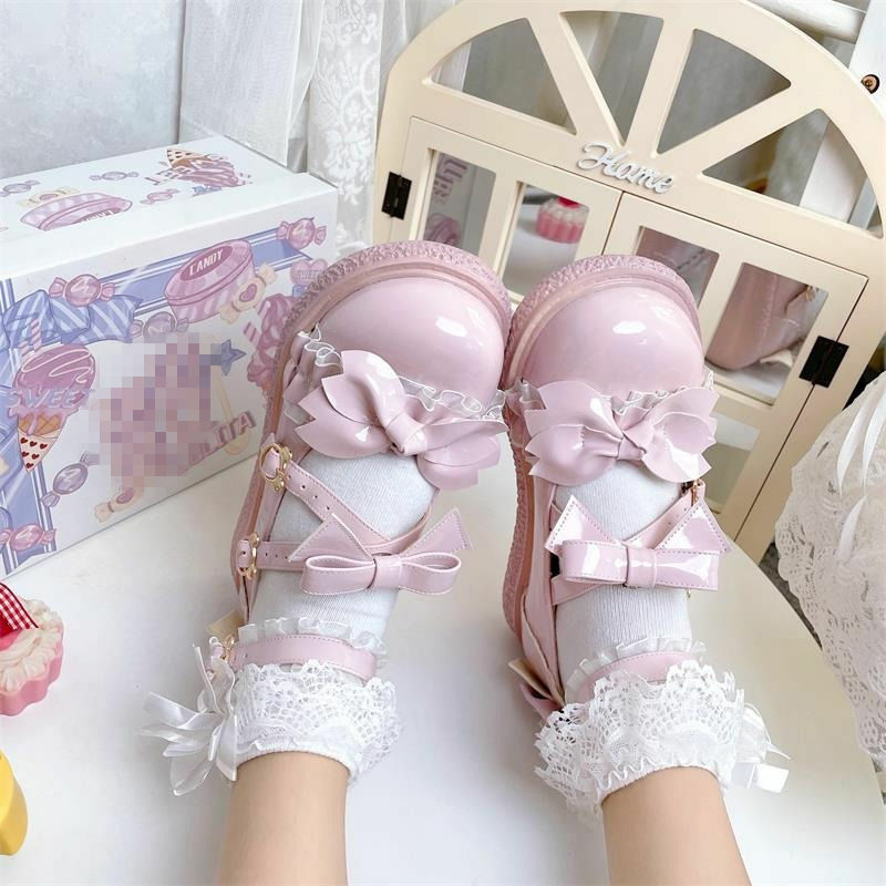 Kawaii لوليتا أحذية 2022 موضة الحفلات النمط الياباني لطيف ماري جينس أحذية النساء الحلو ربطة القوس فيونكة خليط مشبك أحذية نسائية