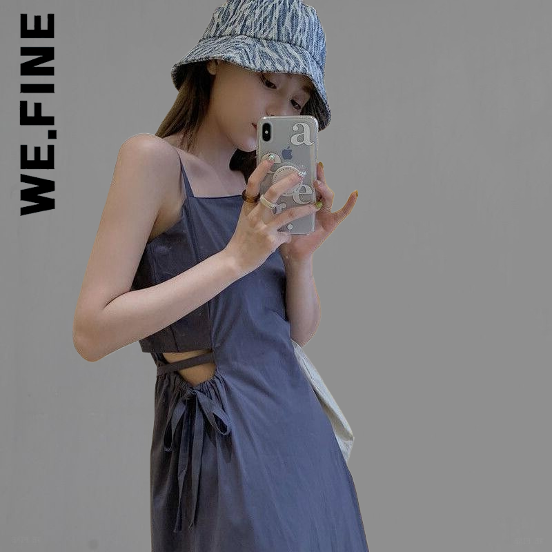 We.Fine فستان جديد للمرأة الترفيه عرض الموضة زلة بلا أكمام الخصر الصيف فستان خفيف الأساسية مطاطا أنثى Vestidos فستان امرأة