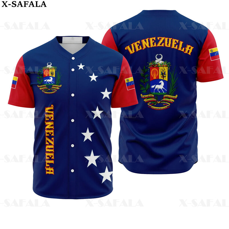 العالم البيسبول أقوى فنزويلا معطف الأسلحة الحب بلد العلم ثلاثية الأبعاد طباعة البيسبول جيرسي قميص الرجال تي شيرت كبير الحجم الشارع الشهير
