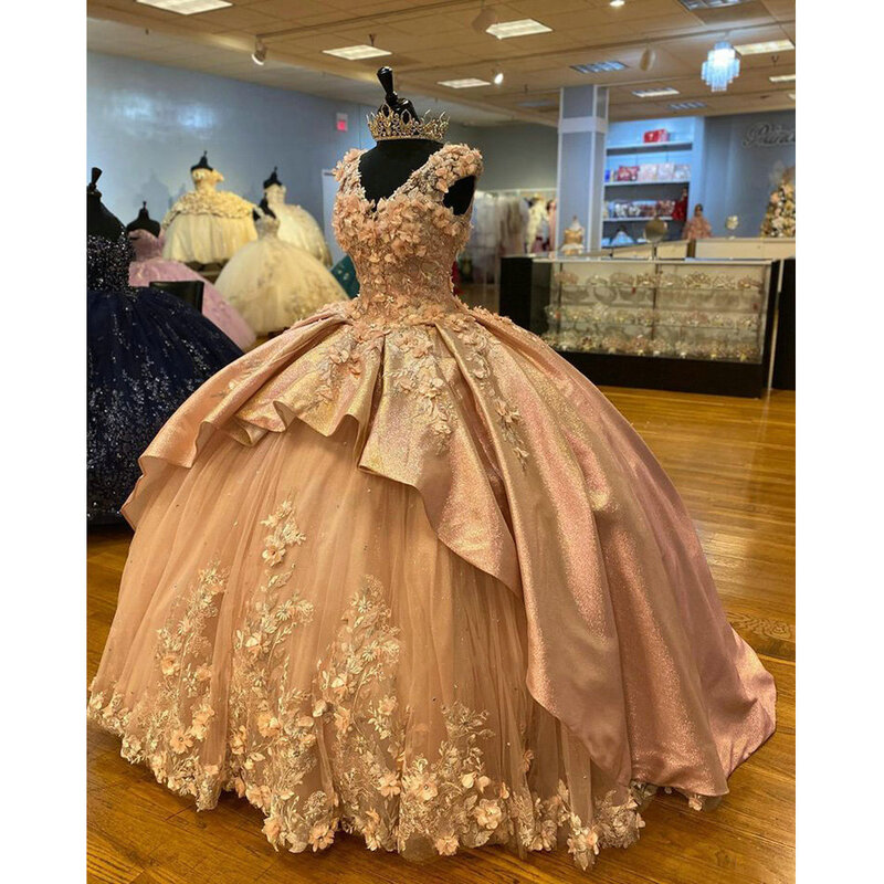 فستان أزرق سماوي فاتح حلو 16 Quinceanera 2021 بدون أكتاف مزين بالترتر الزهور فستان حفلة الأميرة Vestidos De 15 Años