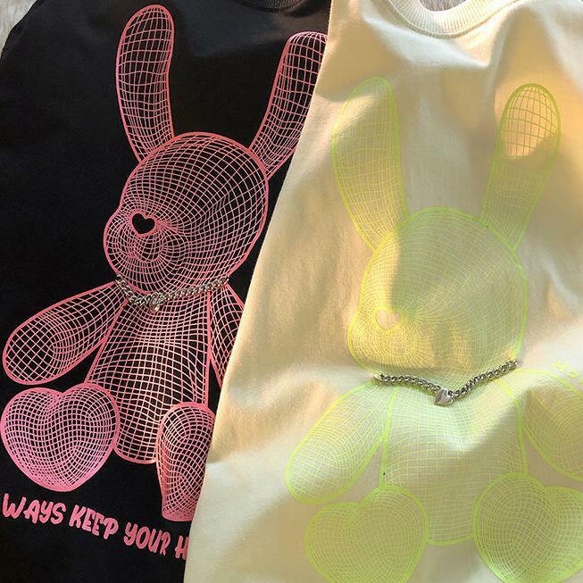 قلادة الأرنب تي شيرت قصير الأكمام الصيف بلايز للنساء 2022 المرأة بلوزات على الموضة Harajuku قميص