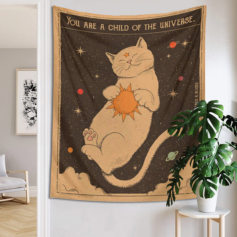 Sun moon Tarot Cat Tapestry Wall Hanging Witchcraft you are a child of the universe Bohemia Home Decor Hippie Bedroom Decoration